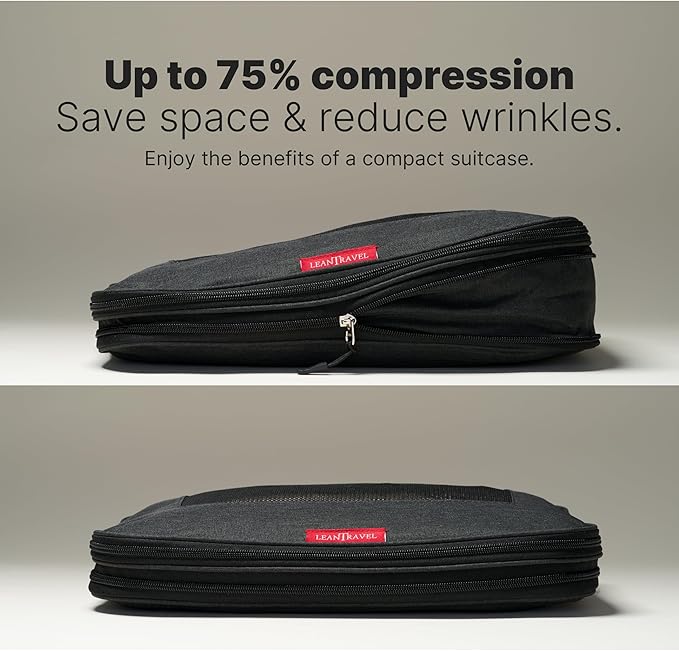 LeanTravel Premium Compression Packing Cubes for Travel - Luggage Organizers with Double Zipper - Sturdy Bags for Suitcase (6-Pack, Grey, Black, Brown)