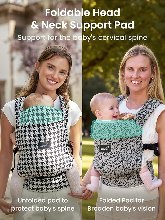GROWNSY Baby Carrier Newborn to Toddler, Lightweight Ergonomic 7-44 lbs Newborn Carrier with Head Support, Easy to Wear Hands Free Infant Carrier for 0-36 Months, Gray Spots Leopard