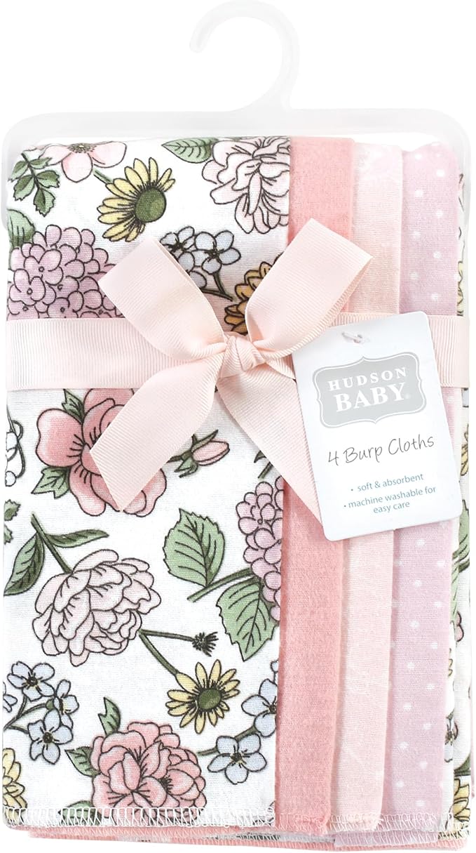 Hudson Baby Cotton Poly Flannel Burp Cloths Multipack, Vintage Blossom 8-Pack, One Size
