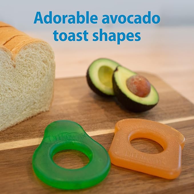 Dr. Brown's AquaCool Water-Filled Teether, Cooling Baby Teether Toy for Sore Gums, Avocado Toast Shapes, BPA Free, 3m+, 2-Pack