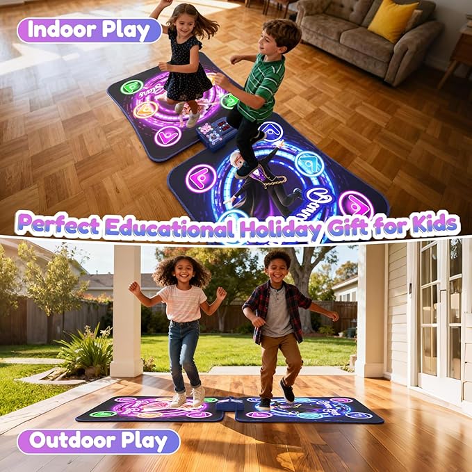 TooLion Double Dance Mat for Kids 3-12 - Dance Pad with Light-Up 12 Buttons,5 Game Modes,Touch-Sensitive & Built-in Music & Adjustable Volume,Christmas Birthday Gift for Boys Girls