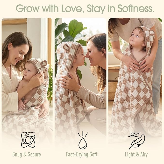 Ultra-Soft Muslin Toddler Hooded Towel - 55 x 28 Inches, Ideal for Bath & Beach, Suitable for Both Boys & Girls from Newborns to Toddlers