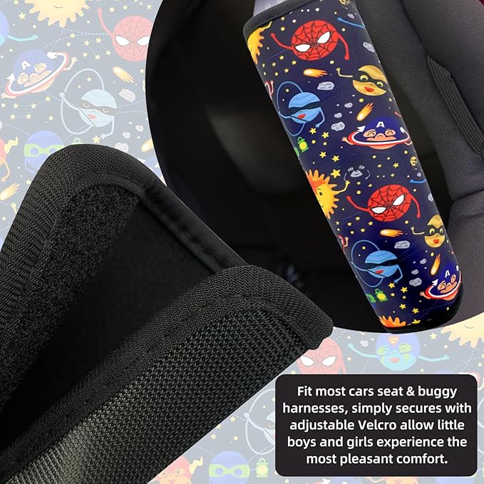 Seat Belt Cover for Kids, Seat Belt Pad for Boys Girls, Car Seat Straps Shoulder Pads for Kids, Kid's Seat Belt Cushion, Shoulder Strap Pad, 1 Piece （Hero Planet）