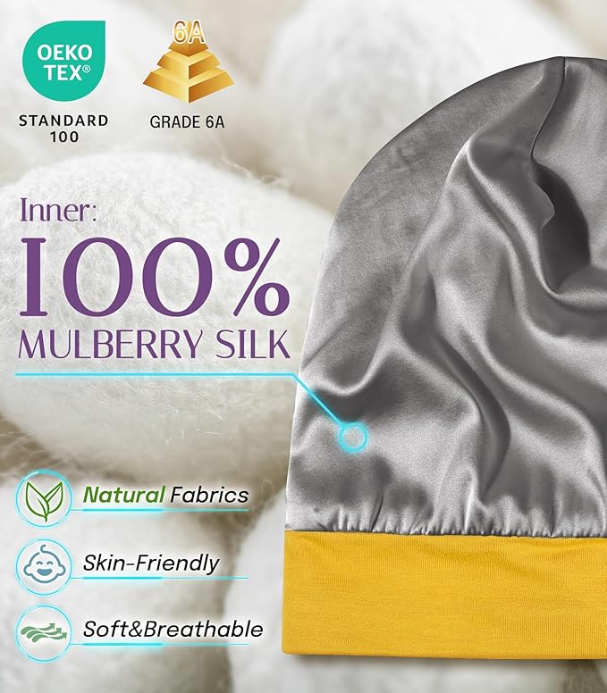 OLESILK Silk Baby Bonnet for 0-6 Months - 100% Mulberry Silk Toddler Hair Bonnet, Adjustable Night Cap for Sleeping