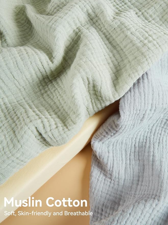 TILLYOU Muslin Changing Pad Cover for Baby Girls Boys, Soft and Breathable Cotton Diaper Changing Table Cover, 2 Pack(Grey&Saga)