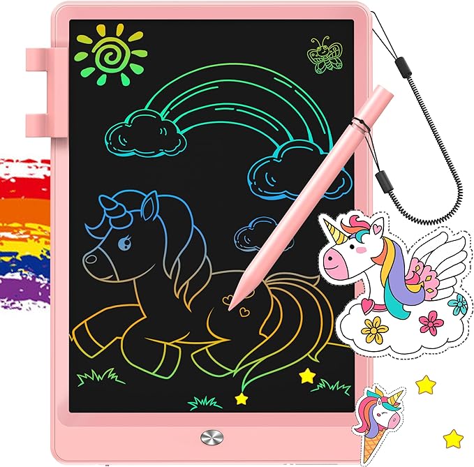 FLUESTON LCD Writing Tablet, 10 Inch Doodle Board Toys Gifts for 3-8 Year Old Girls Boys, Colorful Electronic Board Drawing Pad for Toddler Valentines Gifts for Kids Educational Learning Travel Toy