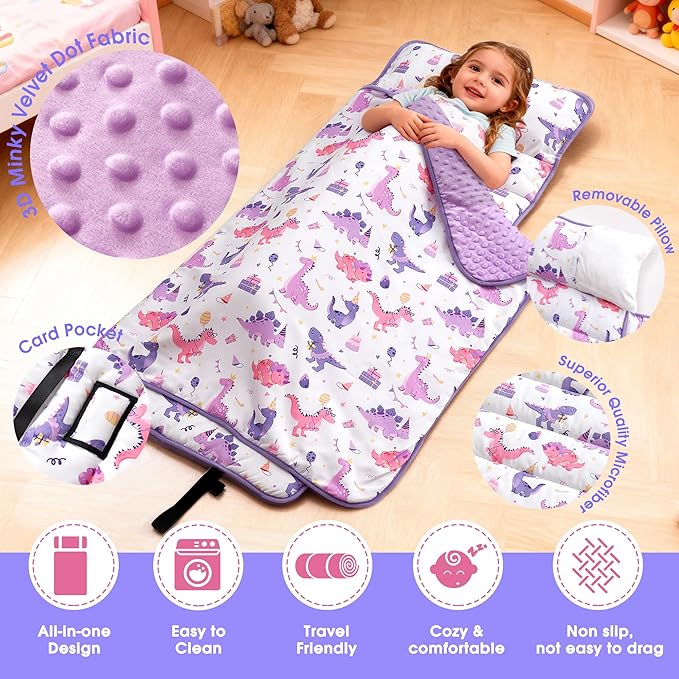ACRABROS Toddler Nap Mat with Pillow and Blanket, Large Rolled Napping Mats,Slumber Bags for Boys Girls,Kids Sleeping Bag for Daycare, Preschool Travel