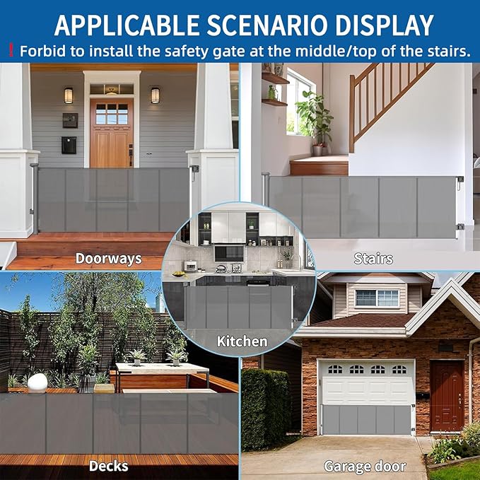 Huafly 197 Inch Retractable Baby Gates，Extra Wide Baby Gates for Large Openings, Child Gates, Safety Gates, Extra Long Dog Gates on Doorways, Stairs, Outdoor, Indoor (Gray, 197 Inch)
