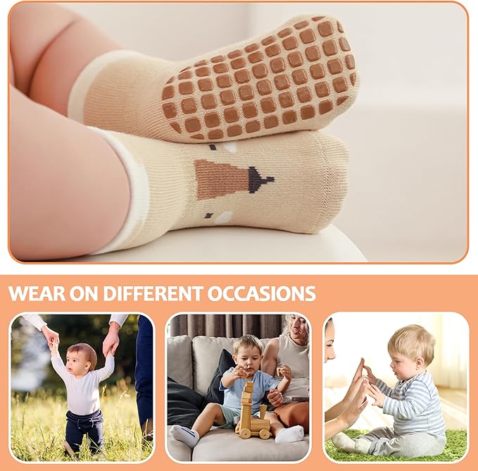 TRUEHAN 5 Pairs Toddler Non Slip Socks with Grips Baby Socks for Kids Girls Boys