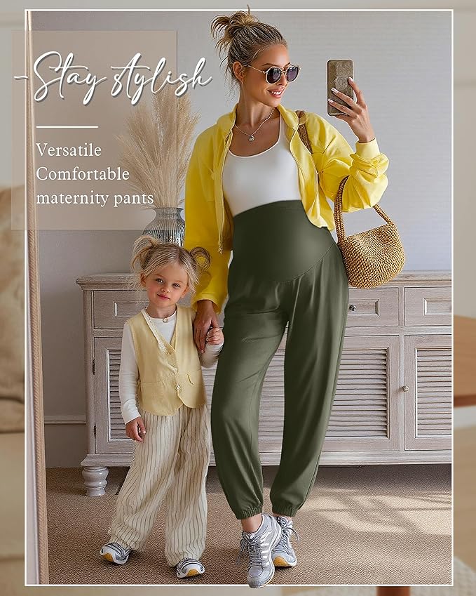 3 Pack Women's Maternity Pants Maternity Jogger Sweatpants Over The Belly Stretchy Pregnancy Pants with Pockets