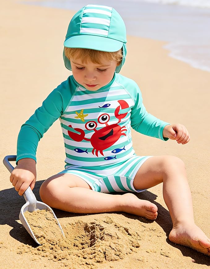ADUKIDE Baby Boys Swimsuit Summer Beach Rash Guard Swimwear One Piece Sunsuit with Sun Hat 3-24 Months