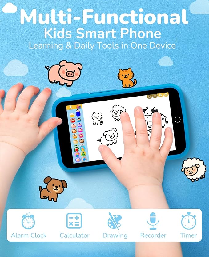 Kids Phone, Kids Smart Phone with 220+ Educational Games, 3.97" Touchscreen Learning Smart Phone Toy, 5MP Rear Camera, No SIM/Wi-Fi, Parental Controls, Rechargeable for Boys Ages 3–12