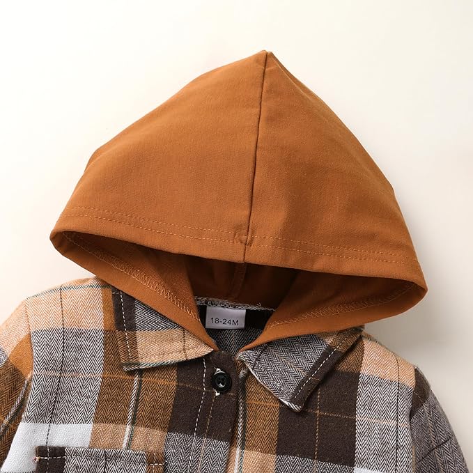 YOUNGER STAR Toddler Kids Boys Girls Flannel Hooded Plaid Shirt Button Baby Red Clothes