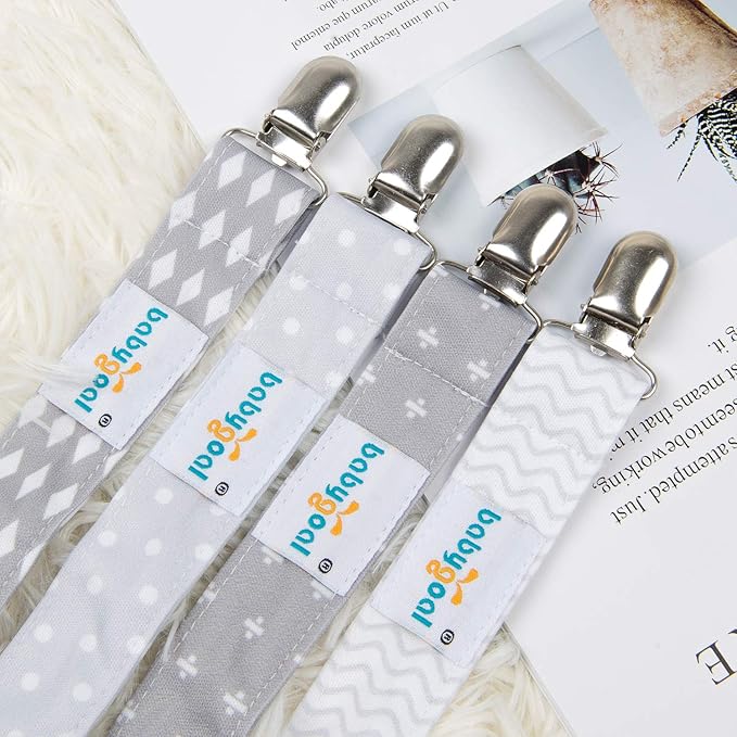 babygoal Baby Pacifier Clips with Pacifier Case, 4 Pack Pacifer Holder for Girls and Boys Fits for Pacifiers and Binkies 4MP07-HZ