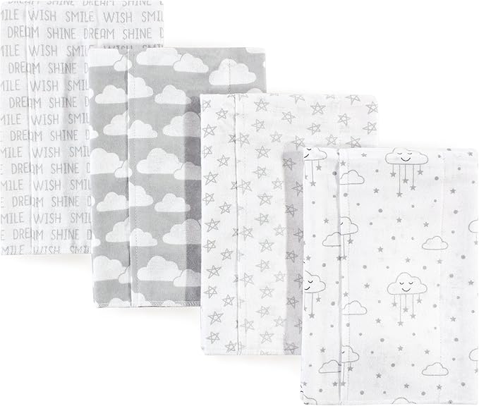 Hudson Baby Cotton Poly Flannel Burp Cloths Multipack, Gray Clouds 8-Pack, One Size
