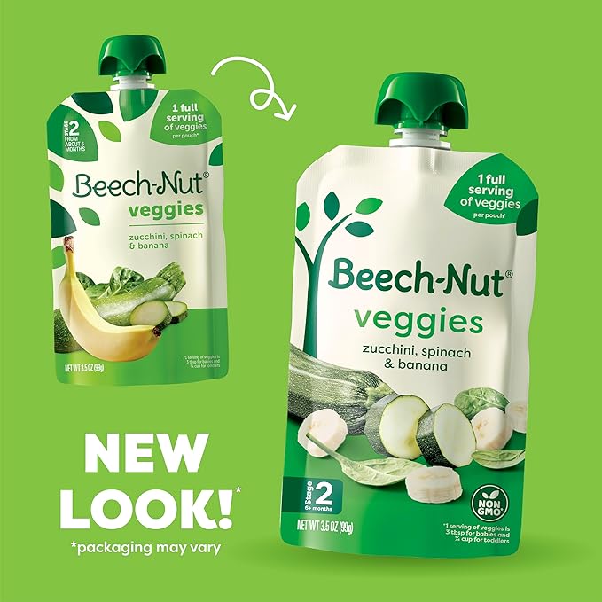 Beech-Nut Baby Food Pouches Variety Pack, Veggie Purees, 3.5 oz (18 Pack)