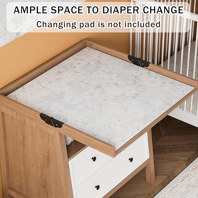 UbabyNest Baby Changing Table with Foldable Tabletop, Baby Dresser with 2 Wide Drawers & Open Storage Space, Modern Diaper Changing Station, Perfect for Nursery,White& Wood (Pad Not Included)