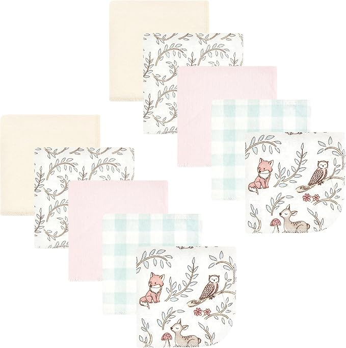 Hudson Baby Unisex Baby Flannel Washcloths, Girl Woodland Pals 10Pk, One Size