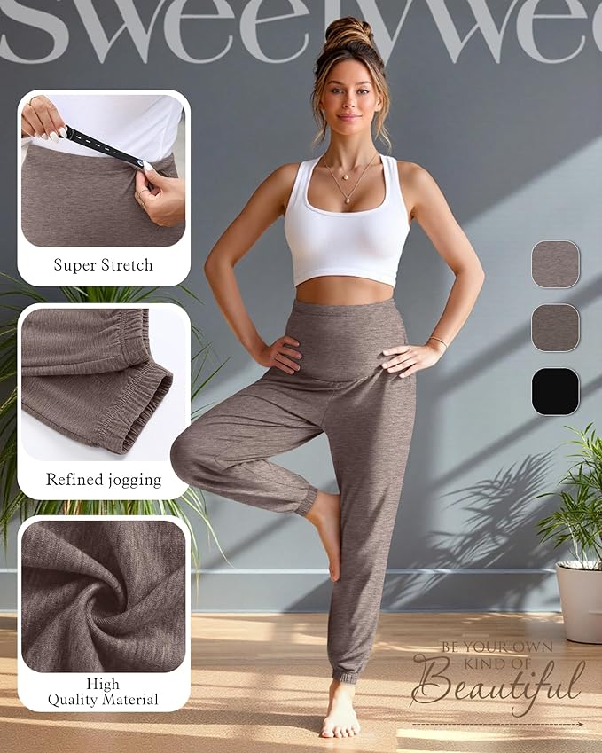 3 Pack Women's Maternity Pants Maternity Jogger Sweatpants Over The Belly Stretchy Pregnancy Pants with Pockets