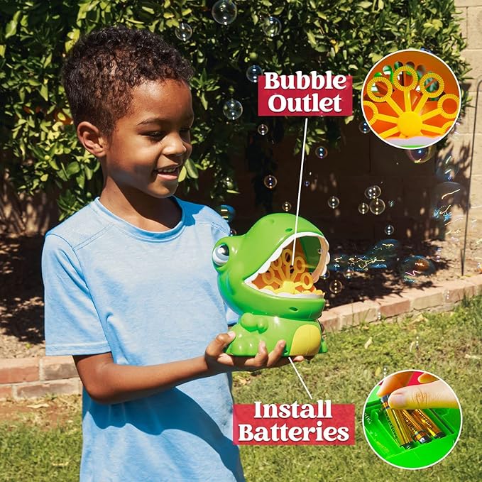 JOYIN Dinosaur Bubble Machine, Bubble Machine Gun Blower with Solutions for Kids, Summer Outdoor Indoor Toy, Dinosaur Party Favor, Kids Birthday Gift (Green)