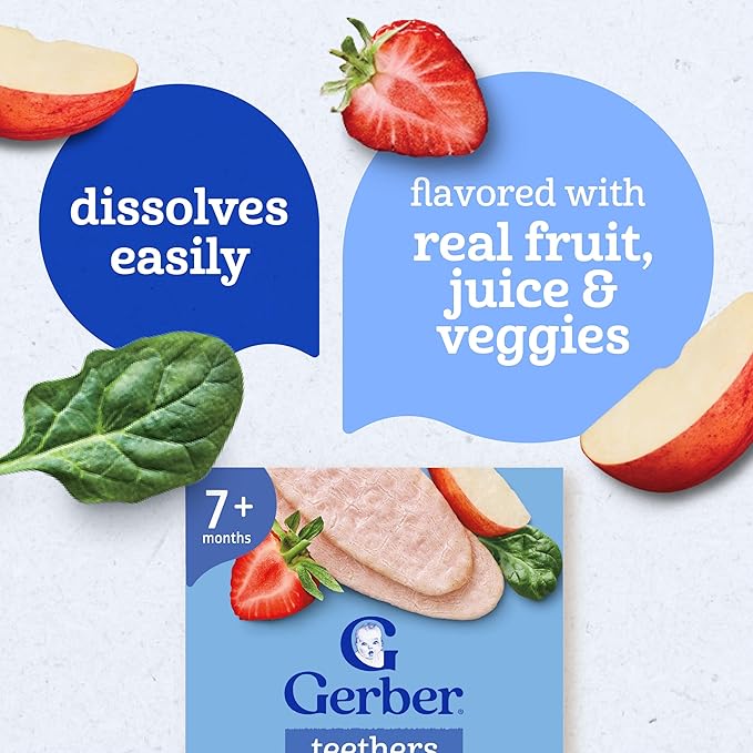Gerber Teethers, Strawberry Apple Spinach Gentle Teething Wafers, Baby Teething Snacks, 6PK