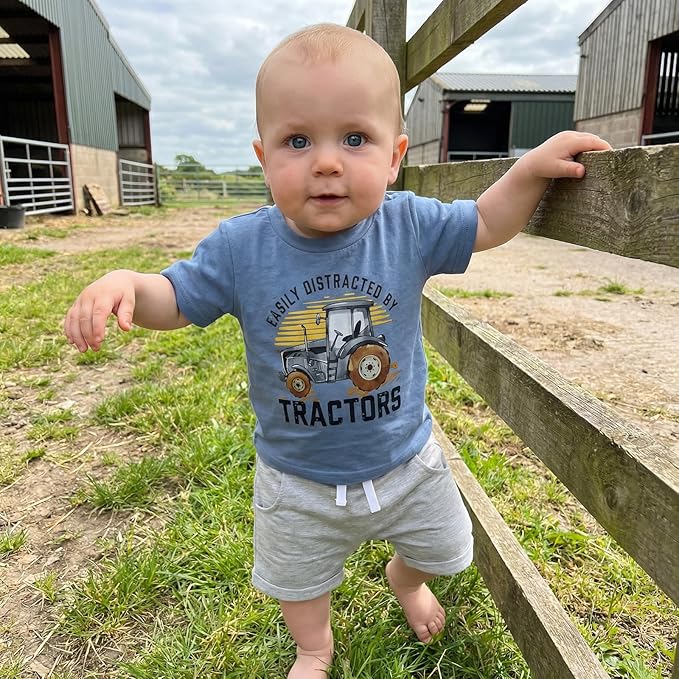 Toddler Baby Boy Clothes Summer Short Sleeve Trucks Tractors Print T-Shirt Tops Solid Color Shorts Set Casual Outfit