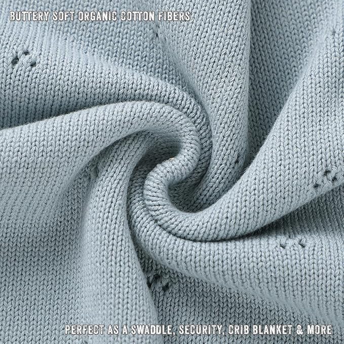 Baby Gift Set - Organic Cotton Newborn Blanket Essentials, Thoughtful Baby Shower & New Baby Gift for Boys & Girls (Pointelle - Powder Blue)