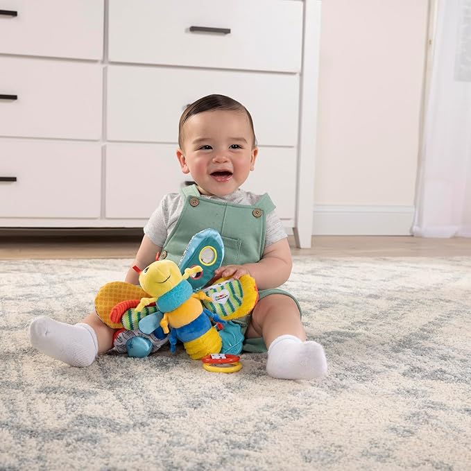 Lamaze Clip On Car Seat and Stroller Toy - Freddie the Firefly - Includes Lady Bug Teether - High Contrast Sensory Crinkle Toys for Babies - Infant Travel Toys - Ages 0 Months and Up