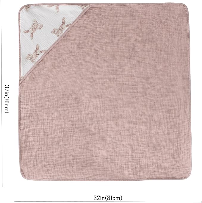 Little Jump Muslin Hooded Baby Bath Towels - 2 Pack 100% Cotton Towel for Babies, Infants, Toddlers - 32x32Inch - Highly Absorbent and Newborn Essential (Bunny)