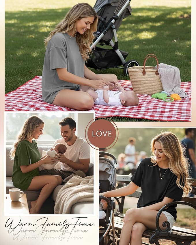 3 Pack Women's Oversize Nursing Breastfeeding Shirts Hidden Zipper Short Sleeve Loose Fit Maternity Tops
