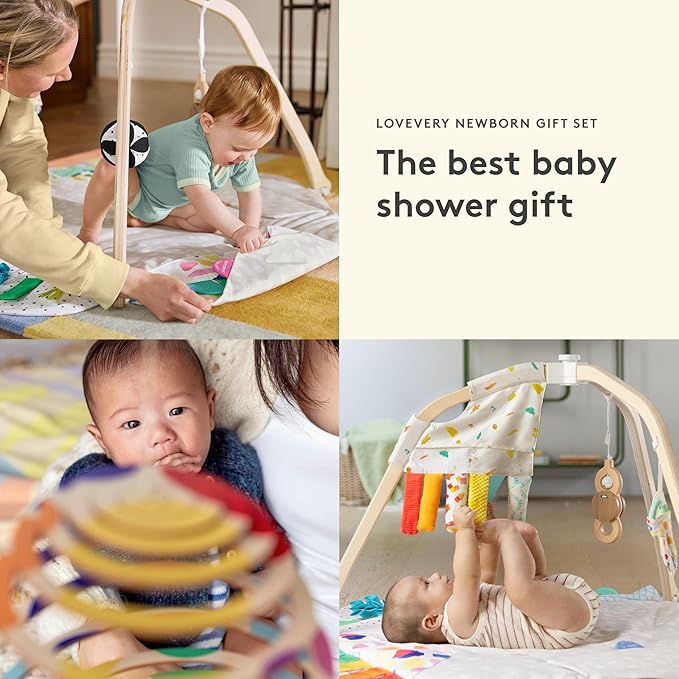 LOVEVERY, The Newborn Gift Set, Play Gym with Sensory Strands and Looker Play Kit, Baby Development Essentials, Ages 0+