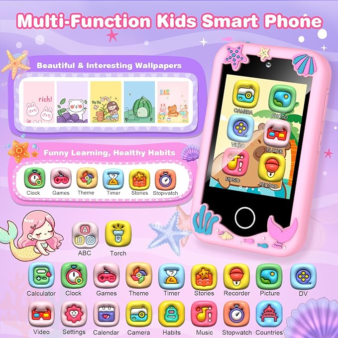 M SANMERSEN Kids Smart Phone for 3-6 Year Olds – 2.8" Touchscreen, Dual Camera, 28 Learning Games, MP3 Music Player, 32GB SD Card – Educational Toddler Phone Toy for Boys & Girls