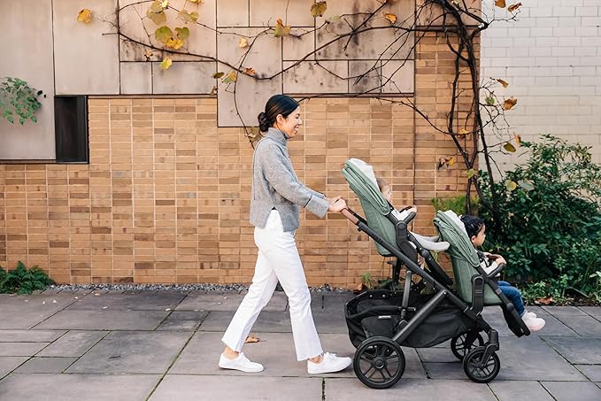 UPPAbaby RumbleSeat V2+ Second Lower Seat/Compatible with Vista V2 and Vista V3 / Adapters, Bumper Bar, Bug Shield Included/Bryce (White Marl/Silver Frame/Chestnut Leather)
