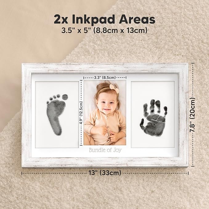 Inkless Hand and Footprint Kit, Boy, Girl, Newborn Keepsake - No Mess Ink Pad for Baby Handprint,Clean Touch Paw Print Kit for Dog Picture Frame,Personalized Baby Christmas Shower Gifts(Vintage White)