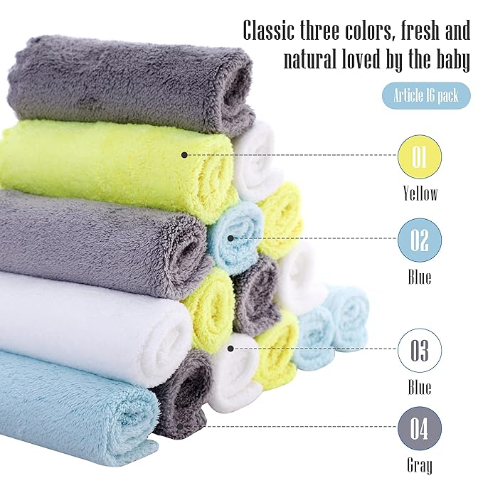 Cute Castle Ultra-Soft Baby Washcloths, 16 Pack - 9" by 9", Gentle on Sensitive Skin for Face and Body, Plush, Super Absorbent Wash Clothes for Girls and Boys