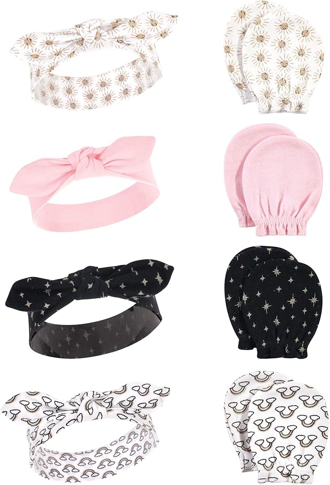 Hudson Baby baby-girls Cotton Headband and Scratch Mitten Set