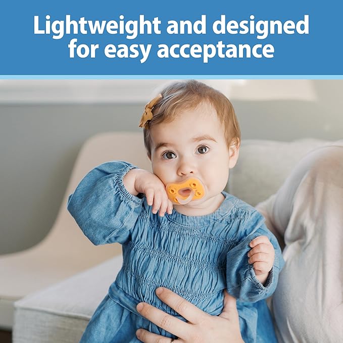 Dr. Brown's Advantage One-Piece Silicone Baby Pacifier, Fully Symmetrical Soother, Dark Blue/Light Blue/Orange, 6-18m, BPA Free, 3 Pack