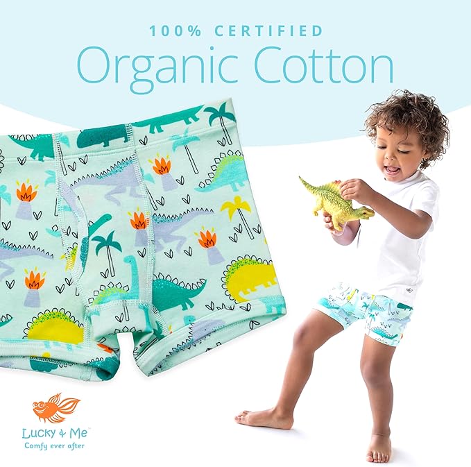 Lucky & Me Nolan Boys GOTS, Organic Cotton, Boxer Briefs, 7-Pack