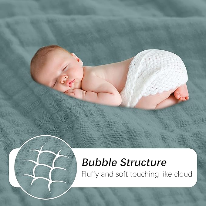 SWEET DOLPHIN Muslin Baby Bath Towels Blanket - 2 Pack 100% Cotton Towel for Babies, Infants, Toddlers - 40x40Inch - Highly Absorbent, Light Emerald
