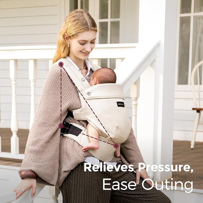 Momcozy Baby Carrier with Natural Cotton Linen, Built to Last, Ergonomic Design, 7-45lbs for Infant and Toddler, Lightweight and Comfortable, Hands-Free for Moms&Dads, Light Amber