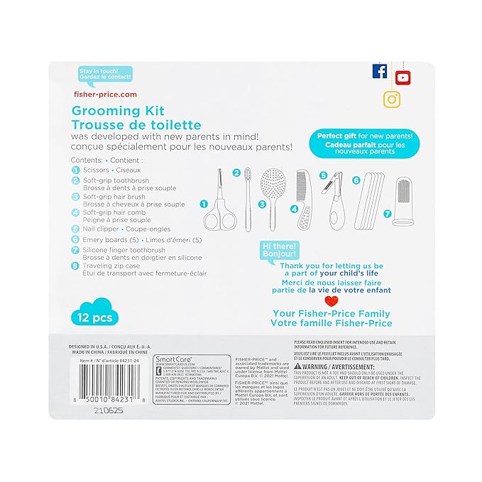 Smart Care Fisher-Price 12-Piece Baby Grooming Kit, Newborn Essentials, Baby Gift Set, Includes Baby Nail Kit, Baby Oral Care, Baby Hair Brush, Baby Comb