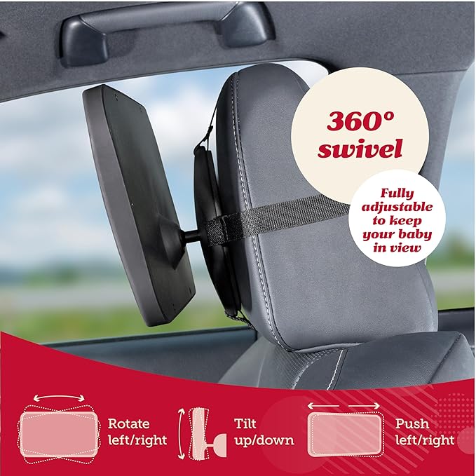 Lusso Gear Baby Car Mirror - Shatter-Resistant Glass & Stable Rear-Facing Headrest Mount - Wide-Angle Baby Mirror for Car Backseat View - Auto Essentials for Babies - 11.5 in, Black
