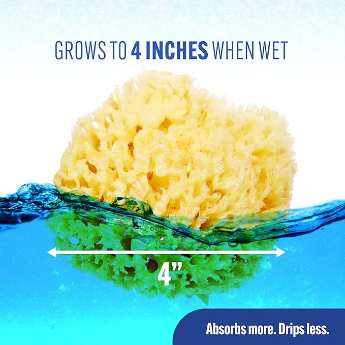 Baby Buddy Absorbent Natural Bath Sponge, Ultra Soft Premium Sea Wool Sponge, Soft On Baby's Tender Skin, Bath Accessories Baby and Kids, Infant Bath, Biodegradable, Hypoallergenic, 4 Pack, 4.5 in