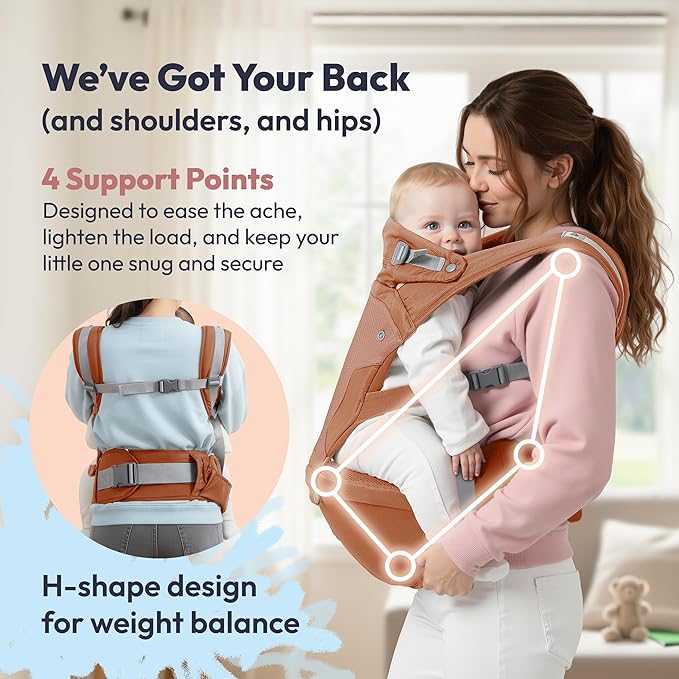 BabbleRoo Grow Carrier – Safety-Certified 6-in-1 Toddler & Baby Carrier with Hip Seat, Ergonomic & Adjustable Toddler Carrier 7-50 lbs with Hip Support, Hood for Sun Protection, Newborn to Toddler