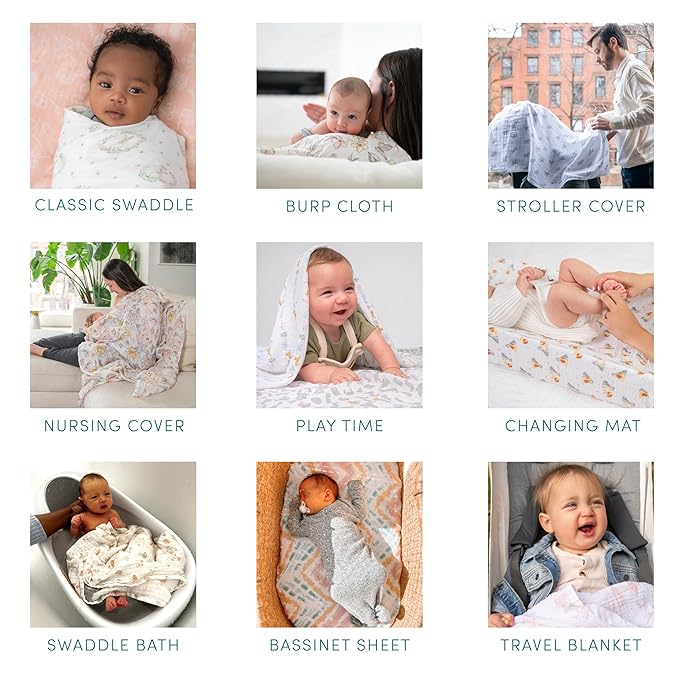 aden + anais Silky Soft Swaddle Blanket, Boutique Muslin Blankets for Girls & Boys, Baby Receiving Swaddles, Ideal Newborn & Infant Swaddling Set, Perfect Shower Gifts, 3 Pack, Natural Woodland