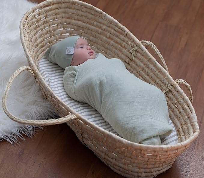 Ely's & Co. Patent Pending Waterproof Bassinet Sheet, No Need for Bassinet Mattress Pad Cover, 2 Pack Neutral Taupe Grey Splash & Stripes,for Baby Girl and Boy