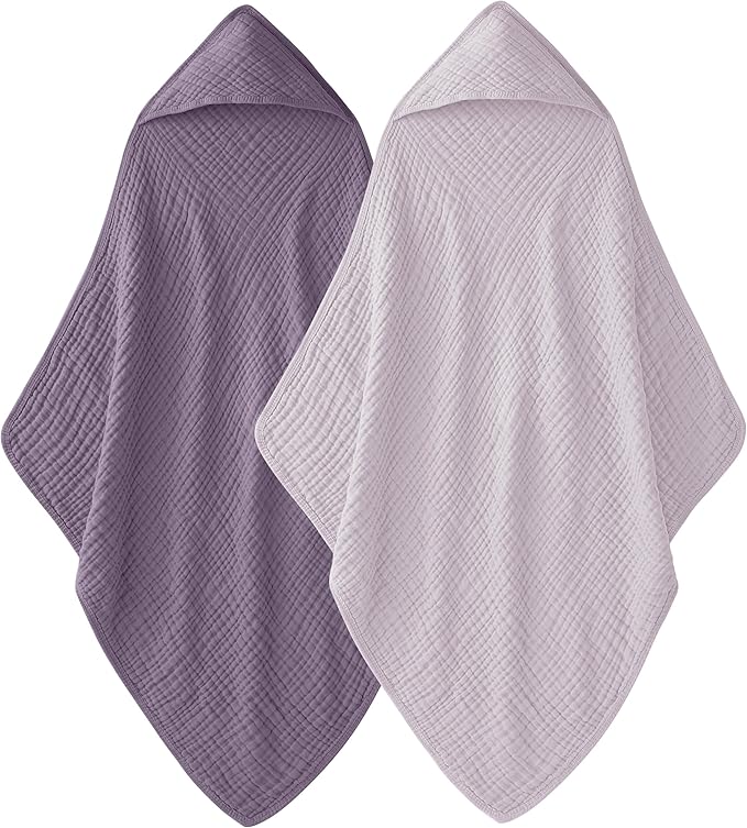 Hooded Baby Towels for Newborn - 2 Pack, 100% Muslin Cotton, Baby Bath Towels with Hood, Soft and Absorbent for Girls Infant, Toddler and Kids, Large 32x32 Inches, Newborn Essential