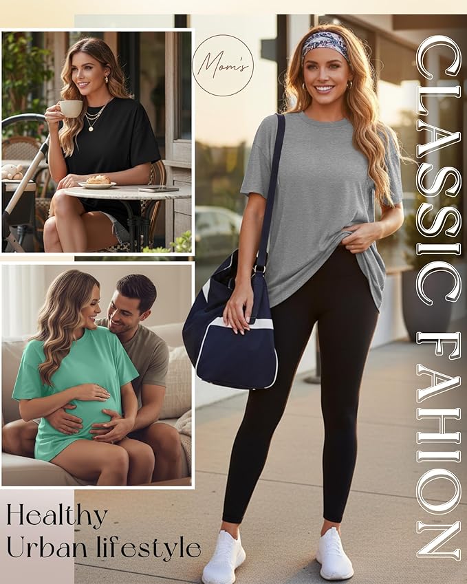 3 Pack Women's Oversize Nursing Breastfeeding Shirts Hidden Zipper Short Sleeve Loose Fit Maternity Tops