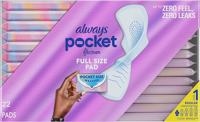 Always Pocket Flexfoam Pads, Size 1, Regular, with Wings, 22 Count
