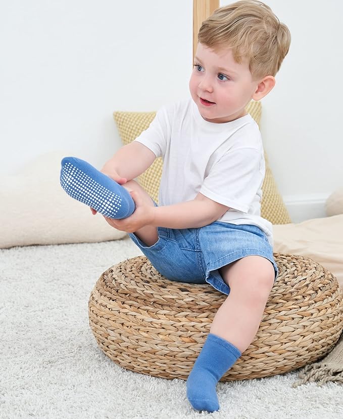 ZAPLES Baby Non Slip Grip Crew Socks with Anti Skid Soles for Infants Toddlers Kids Boys Girls